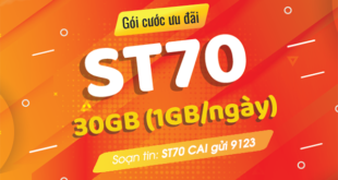 Ưu đãi 30GB data cả tháng khi đăng ký gói St70 Viettel