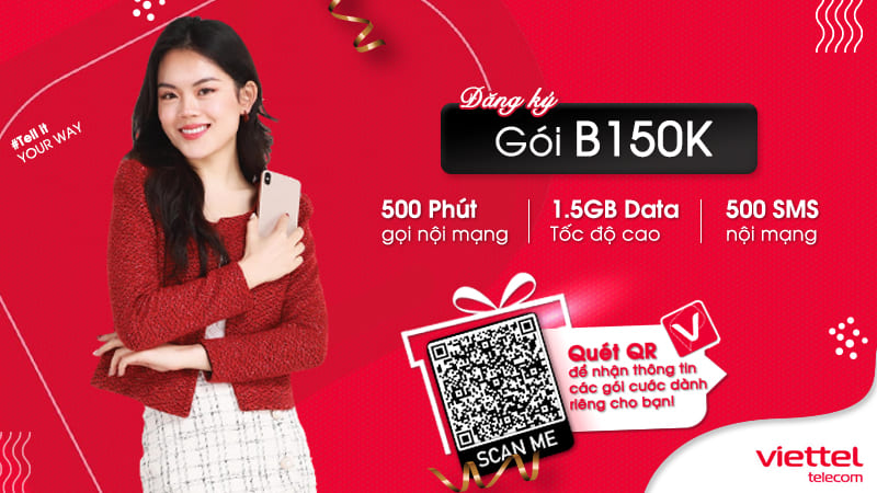 Gói B150K Viettel 150K Có 1,5Gb + 500 Phút Nội Mạng/Tháng
