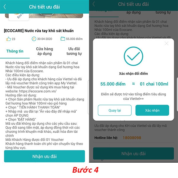 Cách đổi điểm Viettel ++ nhận khẩu trang và nước rửa tay khô miễn phí