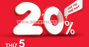 Viettel khuyến mãi ngày 10/6/2021 ưu đãi 20% giá trị tiền nạp bất kỳ