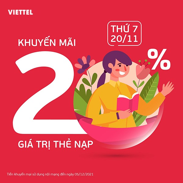 Khuyến mãi Viettel ngày 20/11/2021 ưu đãi 20% giá trị tiền nạp toàn quốc