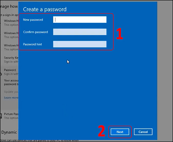 cách cài đặt Password hint