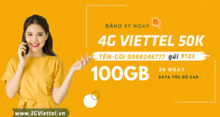 Cách đăng ký gói cước 4G Viettel 50K 1 tháng 100GB