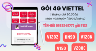 Đăng ký gói cước 4G Viettel 4GB/ngày 120GB 1 tháng