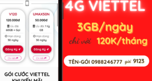 Cách đăng ký gói cước 4G Viettel 3GB/ngày 120K/tháng