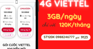 Cách đăng ký gói cước 4G Viettel 3GB/ngày 120K/tháng