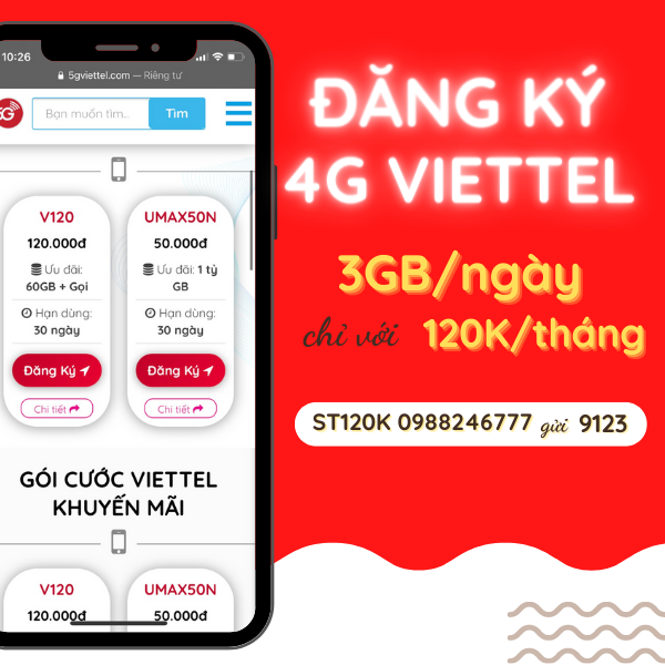 Cách đăng ký gói cước 4G Viettel 3GB/ngày 120K/tháng 