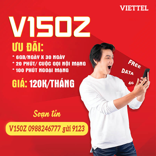 Đăng ký gói cước V150Z Viettel có ngay 6GB/ngày và gọi miễn phí cả tháng 
