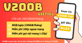 Đăng ký gói cước V200B Viettel rinh ngay 240GB và gọi miễn phí