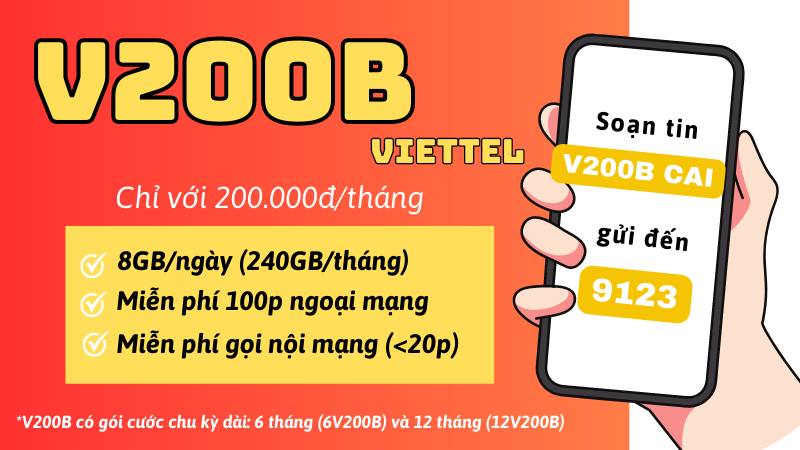 Đăng ký gói cước V200B Viettel rinh ngay 240GB và gọi miễn phí 