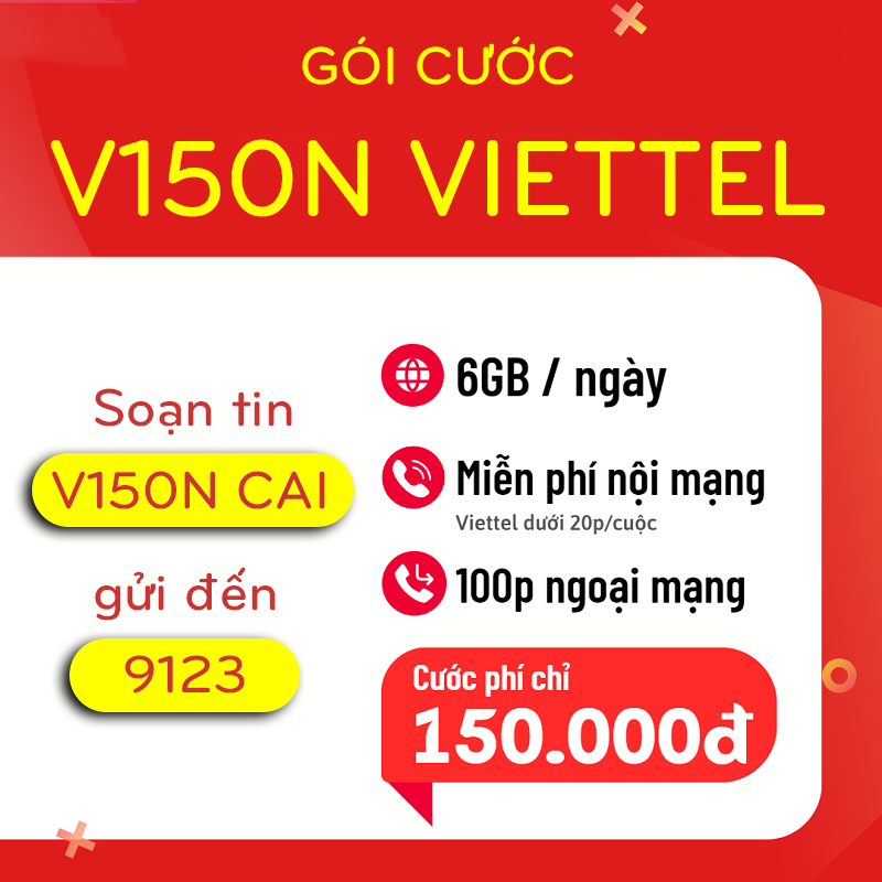 Đăng ký gói cước V150N Viettel rinh data và gọi miễn phí 