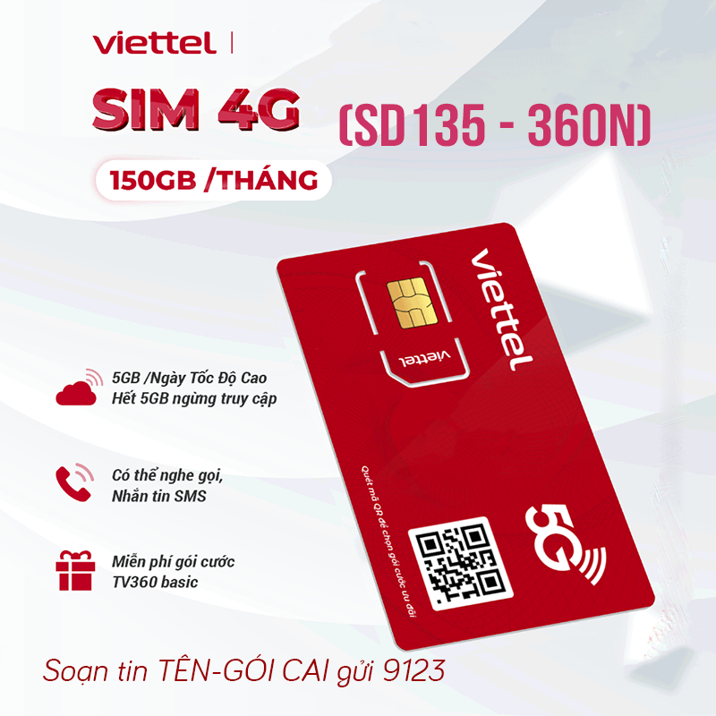 Sim 4G Viettel trọn gói 1 năm 5GB/ngày 