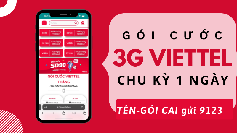 Cách đăng ký gói cước 3G Viettel 1 ngày giá chỉ từ 2K 3K 5K