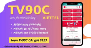 Đăng ký gói cước TV90C Viettel có data và gọi dùng 30 ngày