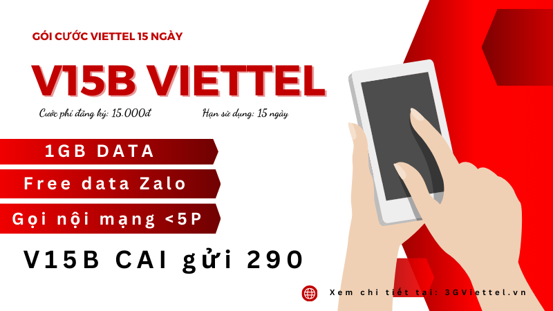 Đăng ký gói cước V15B Viettel có ngay 1GB Data và gọi miễn phí Viettel