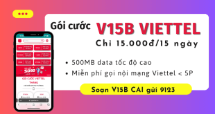 Đăng ký gói cước V15B Viettel có ngay 500MB Data và gọi miễn phí Viettel
