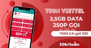 Đăng ký gói cước T50N Viettel chỉ 50k có ngay 2,5GB và 250p gọi